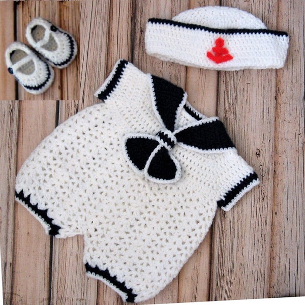 Crochet Baby Sailor Prop Baby Boy Sailor Romper Crochet Sailor outfit Knit Sailor baby Outfit Infant sailor outfit Nautical preemie outifit