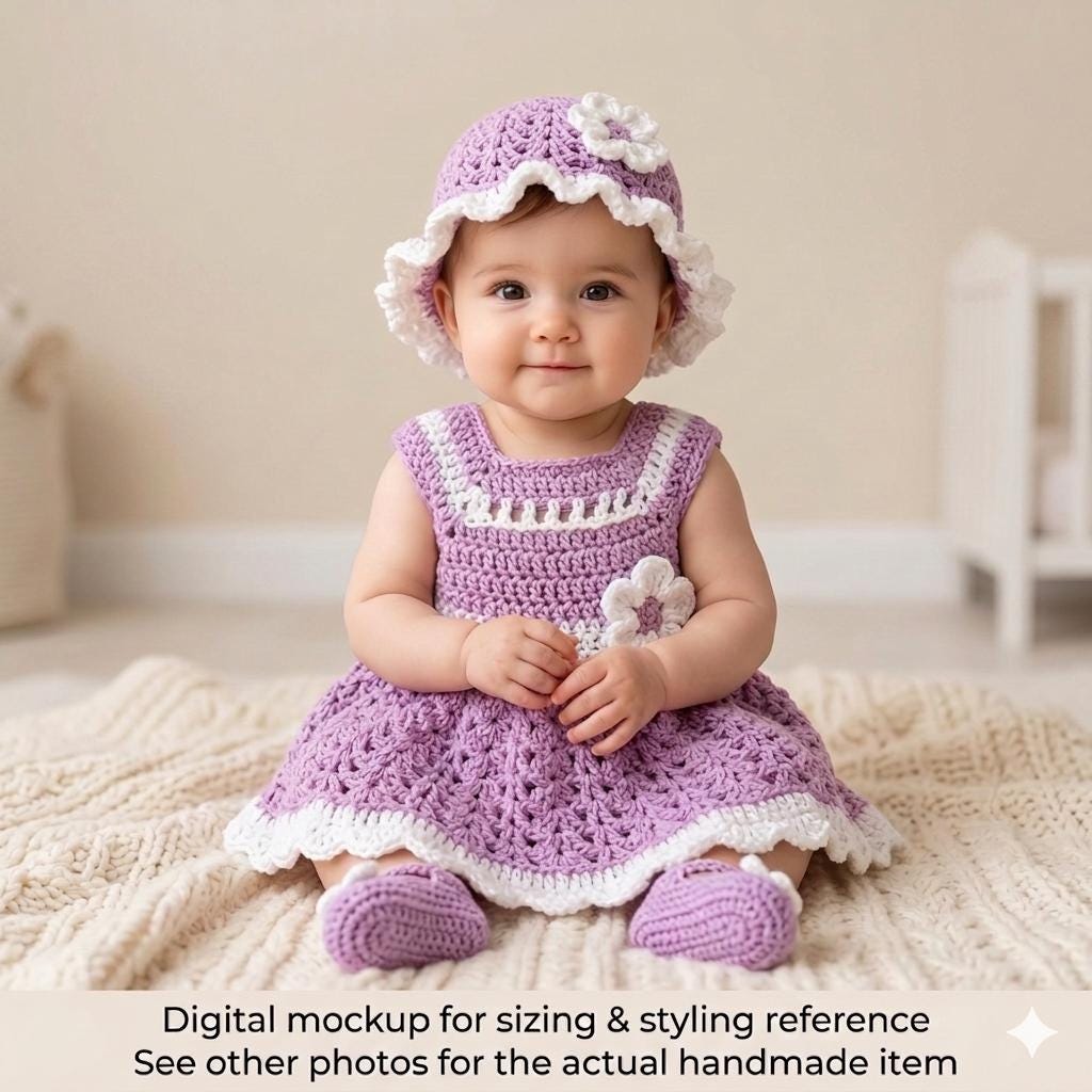 purple dress newborn Daygown with Wave Smocking 9M / Lavender Lilac Purple First Birthday Dress,