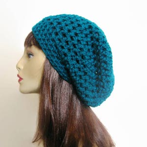 Teal Slouch Beanie Teal Crochet Hat  Crochet Women's hat Blue Slouchy hat Slouchy Beret Turquoise Slouchy Hat Turquoise Knit Slouch Hat