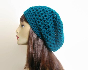 Teal Slouch Beanie Teal Crochet Hat  Crochet Women's hat Blue Slouchy hat Slouchy Beret Turquoise Slouchy Hat Turquoise Knit Slouch Hat