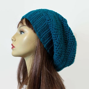 Teal Slouch Beanie Blue Slouchy hat Teal Crochet Hat  crochet women's hat  Slouchy Beret Turquoise Slouchy Hat Turquoise Knit Slouch Hat