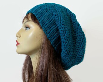 Teal Slouch Beanie Blue Slouchy hat Teal Crochet Hat  crochet women's hat  Slouchy Beret Turquoise Slouchy Hat Turquoise Knit Slouch Hat