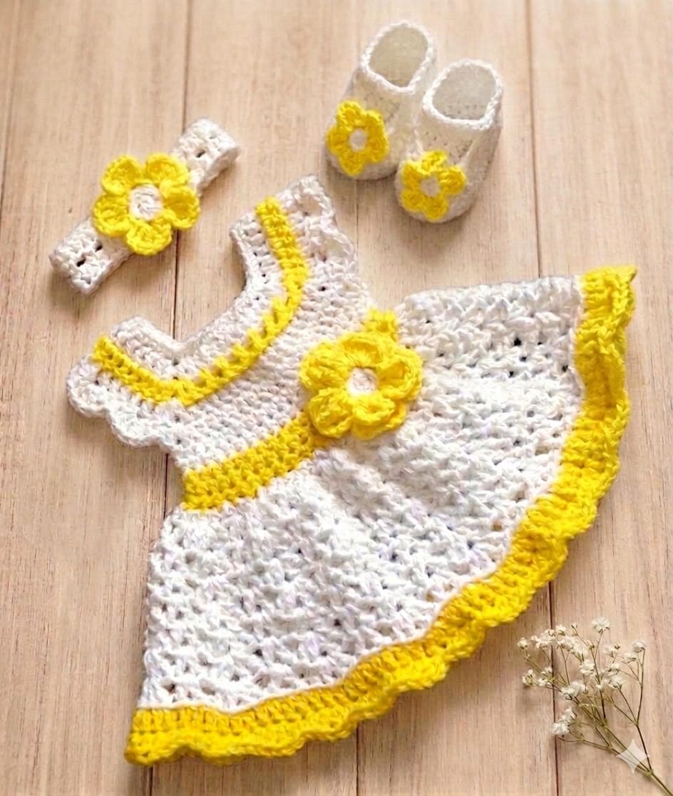 24 Stylish Crochet Clothing Patterns You’ll Want to Make for Babies, Dolls, and Wearables 24 White Crochet Baby Dress Set
