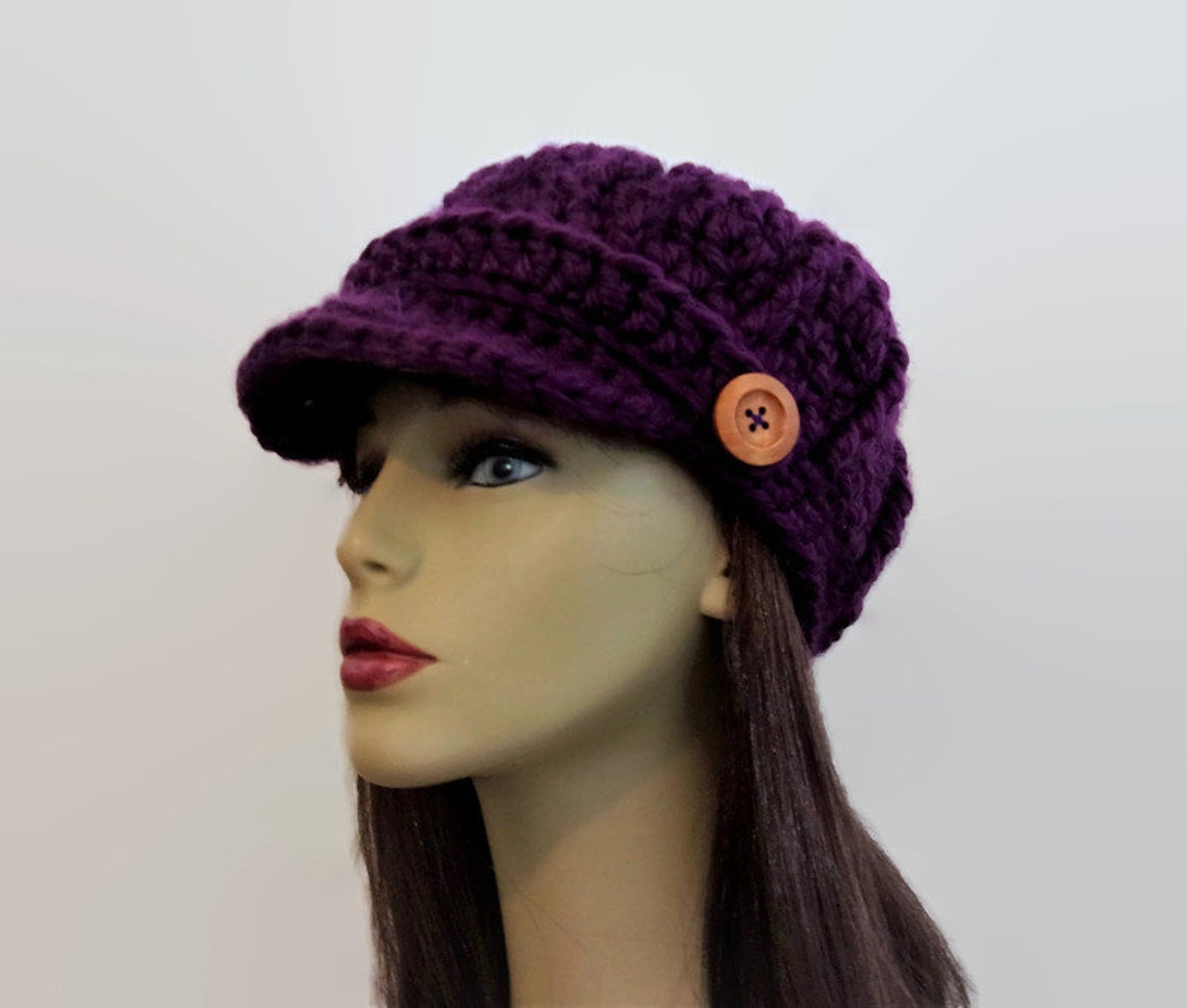 Purple Newsboy Hat Purple knit Newsboy Dark purple crochet Etsy