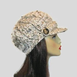 Oatmeal Newsboy Hat Crochet Hat with Visor Adult Oatmeal knit newsboy Hat  Cream Crochet Hat with Visor Tweed Cream Newsboy Hat Cream Hat