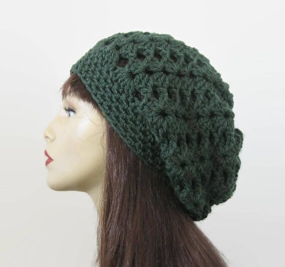 Green Crochet Slouchy Hat Green Slouch Beanie Forest Green  display picture 2