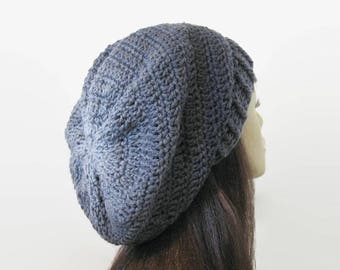 Gray Slouchy Hat Crochet Slouchy Hat Slouch Charcoal Beanie Dark Gray Striped Hat Dark Gray Beret Dark Gray Slouch Cap Gray Knit Beanie