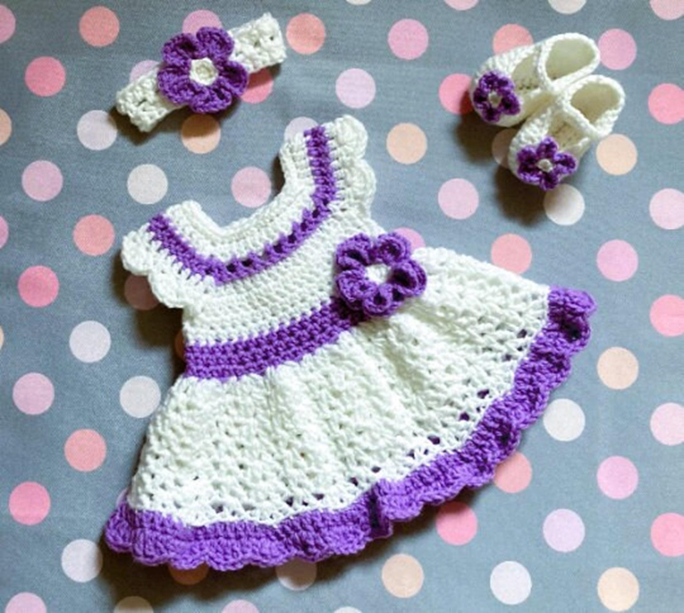 Lavender Baby Outfit White Crochet Baby Girl Dress Set Newborn - Main Image