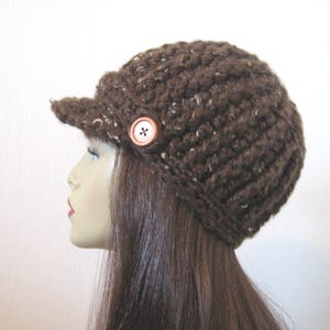 Brown Tweed Newsboy hat Crochet Newsboy Cap Brown News boy Chocolate Hat Brown Knit Newsboy Brown Cap with Visor Adult Brown Hat Crochet Hat