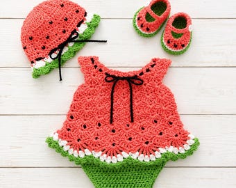 crochet preemie dress Watermelon Crochet Baby Dress Set Preemie Baby Dress Set Newborn Baby Set  Knit Watermelon Infant Dress Baby Shower Gift Coming Home Outfit