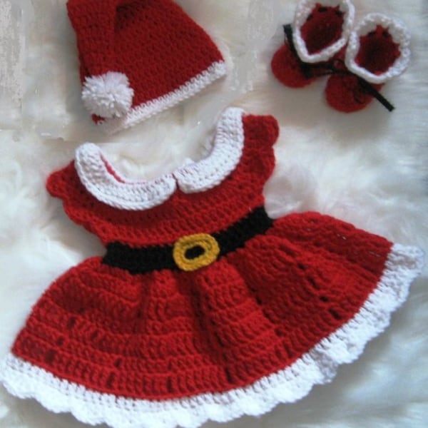 Crochet Baby Girl Christmas Dress Set  Santa Claus Dress Newborn Santa Dress Red Baby Girl Dress Baby Knit Holiday outfit Baby Santa Dress