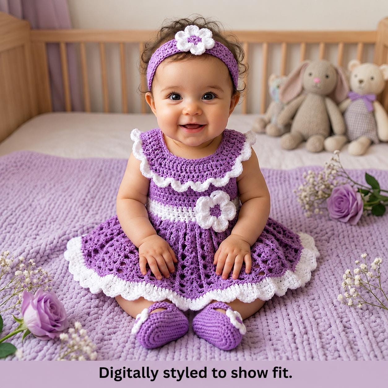 Purple Crochet Baby Dress Set Newborn Baby Dress Lavender Toddler