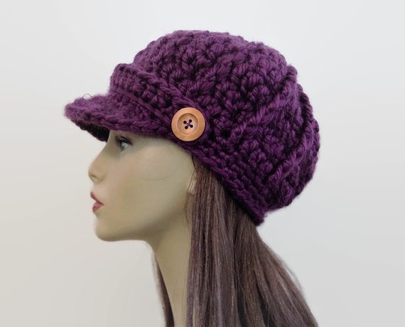 Italian Purple Knit Pageboy Hat Shetland Wool & Leather Newsboy Cap – Norcia | Handmade in  main image 3