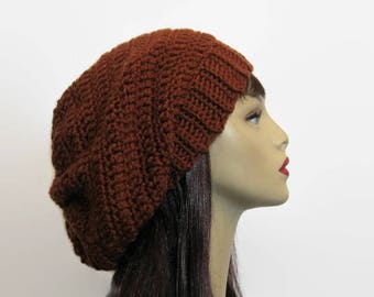 Brown Slouch Hat Rust Brown Beanie Crochet Women's hat Brown Crochet Slouchy Hat Brown Knit Slouch Hat Oversized Beanie Brown Slouchy Beanie