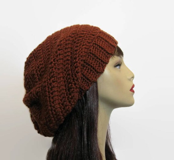 Brown Slouch Hat Rust Brown Beanie Crochet Women display picture 2