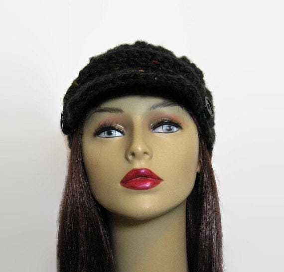 帽子 PERVERZE Crochet Knit Hat / Black Crochet Newsboy Hat Black Tweed Knit Newsboy Black Tweed Beanie