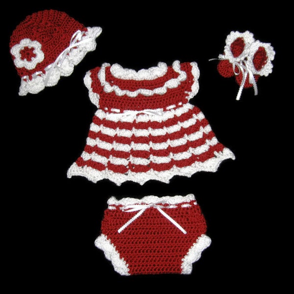Baby Girl Dress Set Red Crochet Preemie Dress Set Red Diaper Dress Set Crochet newborn baby dress Christmas Baby Knit Dress Baby Girl Outfit