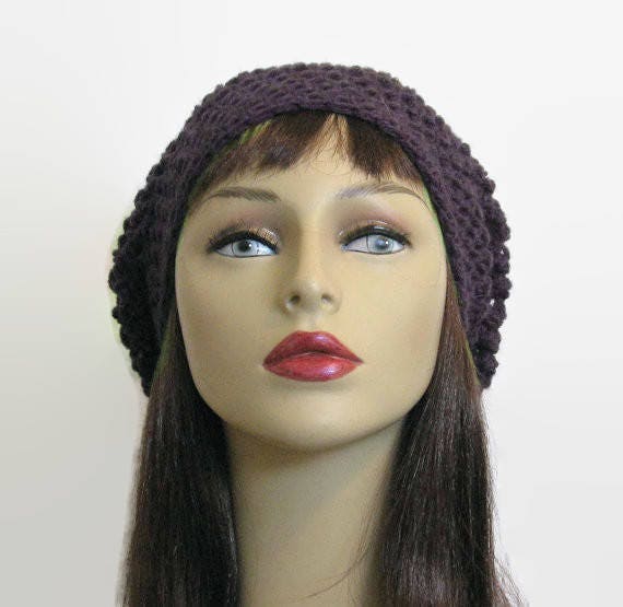 Slouch Beanie Dark Purple Crochet Hat Dreadlocks Beanie  display picture 1