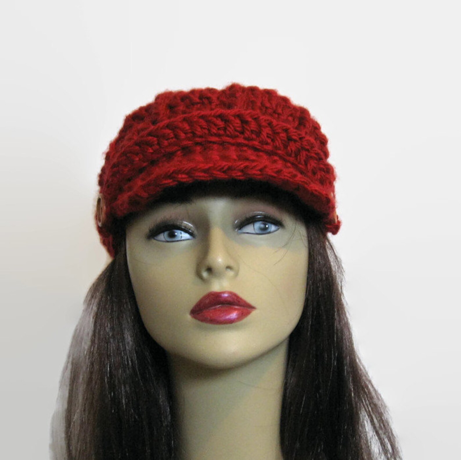 Red Newsboy Hat Crochet Dark Red News Boy Hat With Brim Dark Etsy