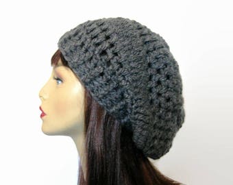 Gray Slouch Beanie Gray Crochet Slouchy Hat Charcoal Slouchy Hat Crochet Women's hat Dark Gray Knit Slouch Hat Charcoal Beanie  Slouch