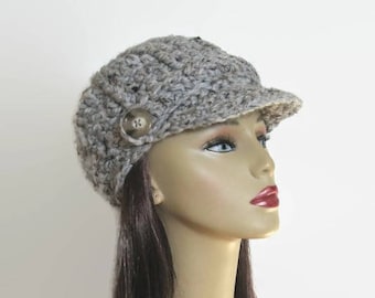 Crochet Newsboy sombrero adulto gris gorra con visera gris Tweed sombrero con visera punto sombrero gris adulto sombrero con sombrero gris brim con visera Tweed Newsboy