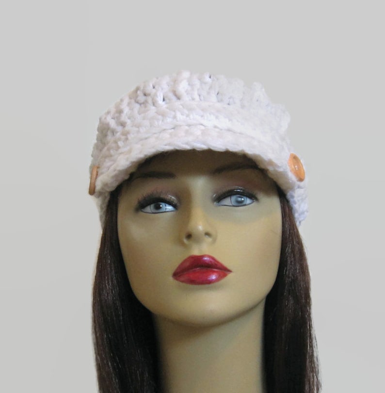 Crochet Newsboy Hat White Womens News Boy White Hat With Visor Etsy