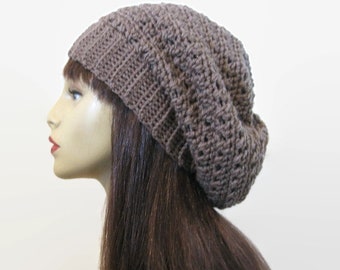 Crochet Taupe Slouchy Hat Light Brown Hat Brown Slouch Beanie Crochet Slouchy Beanie Knit Slouchy Hat Crochet Tam Crochet Women's hat