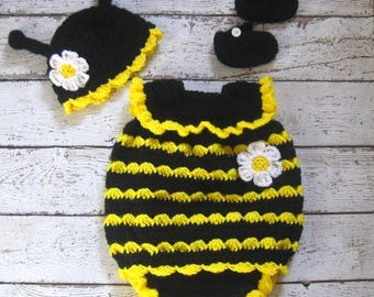 Baby Bumble Bee Costume Crochet  Halloween Costume Knit Bumble Bee outfit  Baby Girl  costume Crochet Halloween Outfit Baby BumbleBee Dress