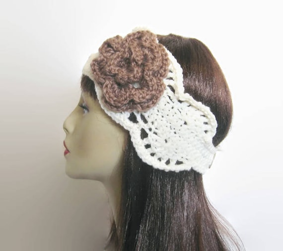 Dainty White Cream Floral Knit/ Crochet Headband Crochet Warm Headband With Floral Details (ear Warmer) - Etsy main image 4