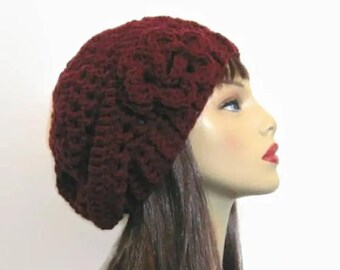 Burgundy Velvet Slouchy Beanie Wine Color Velvet Hat Velvet  display picture 1