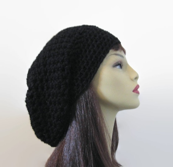 帽子 PERVERZE Crochet Knit Hat / Black Black Slouch Hat Black Slouchy Beanie Black Crochet Slouch