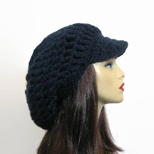 Dark Blue rasta hat Dreadlocks hat Navy Blue Crochet newsboy hat Knit newsboy oversized Hat Newsboy Blue Slouch Cap with Visor Adult Newsboy