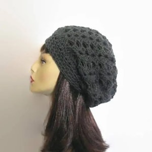Gray Slouchy Hat Charcoal Beanie Dark Gray Slouchy knit Beret Crochet women&#39;s hat dark gray Crochet Slouch Hat Charcoal Slouch Beanie