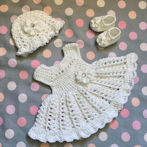Crochet Baby Blessing Dress White Baby Dress Set Baby Girl Christening Set s Set White Baptism Toddler Dress Set newborn Knit Baby Dress