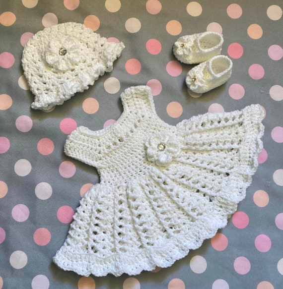 Crochet Baby Blessing Dress White Baby Dress Set Baby Girl