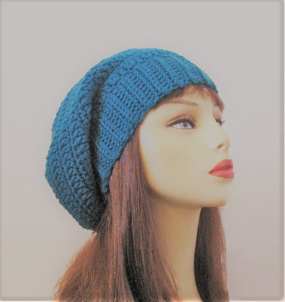 Teal Slouch Beanie Blue Slouchy Hat 