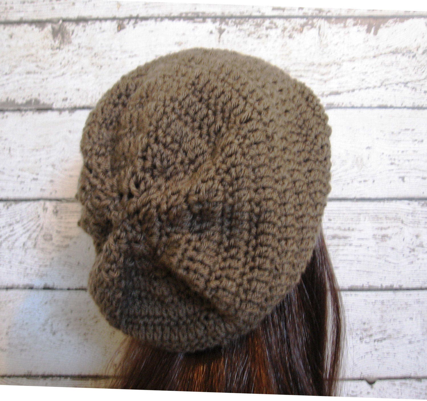 Crochet Taupe Slouchy Hat With Button Slouch Beanie Brown  display picture 2