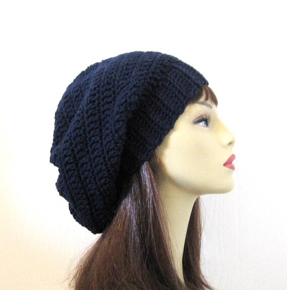 Dark Blue Slouch Hat Navy Blue Crochet Women display picture 3