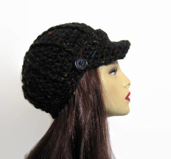 帽子 PERVERZE Crochet Knit Hat / Black Crochet Newsboy Hat Black Tweed Knit Newsboy Black Tweed Beanie