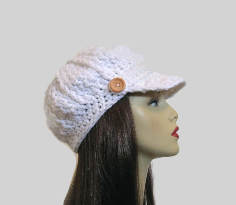 Crochet Newsboy Hat White Womens News Boy White Hat With Visor Etsy