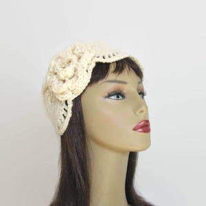Crèmekleurige gehaakte hoofdband Crèmekleurige hoofdband met bloem Crème oorwarmer Beige oorwarmer Crème gebreide hoofdband crème hoofddoek gehaakte hoofddoek afbeelding 5