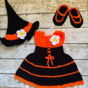 Crochet Baby Girl Witch Outfit Halloween Costume Witch Costume  Baby Witch Costume Dress Baby Halloween Outfit Knit  Baby Witch Dress Set