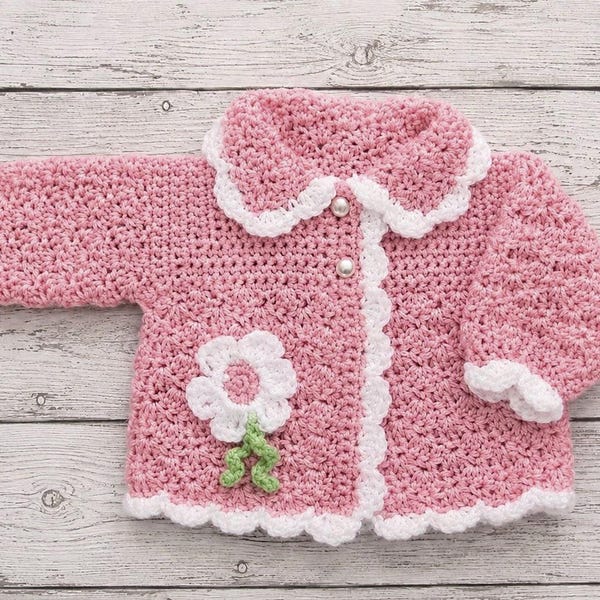 Maglioncino rosa all'uncinetto per neonati con fiore Maglioncino lavorato a maglia per bambini Maglioncino rosa all'uncinetto per neonati Cardigan rosa per bambina Set di maglioncini rosa per neonati