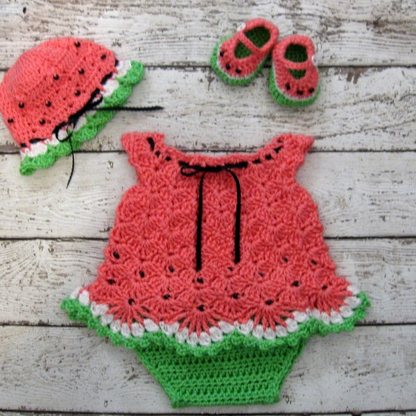 Watermelon Crochet Baby Dress Set Preemie Baby Dress Set Newborn baby Set knit Watermelon Infant Dress Baby Shower Gift coming home outfit
