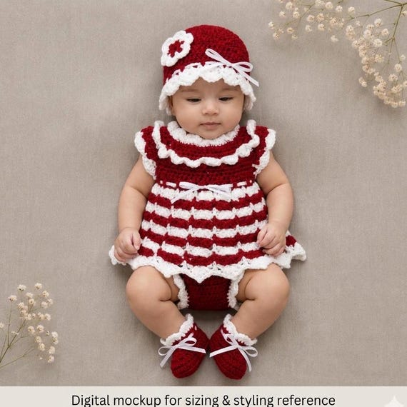 christmas dress for preemie Baby Girl Set Red Crochet Dress Set Red Diaper Dress Set Crochet Newborn Baby Dress Baby Knit Dress Baby Girl Outfit newborn baby christmas outfit