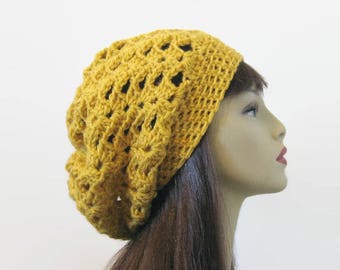 Crochet Slouchy mustard hat Gold Crochet women's Hat Yellow beanie Mustard Slouch Hat Gold knit beanie Mustard slouchy hat gold tam