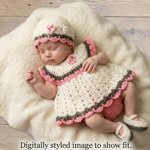 Conjunto de vestido rosa para bebé niña, conjunto de ropa de bebé de ganchillo, vestido de punto para bebé, vestido de ganchillo para recién nacida, regalo para baby shower, ropa para bebés prematuros imagen 2