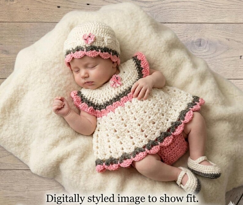 Conjunto de vestido rosa para bebé niña, conjunto de ropa de bebé de ganchillo, vestido de punto para bebé, vestido de ganchillo para recién nacida, regalo para baby shower, ropa para bebés prematuros imagen 2