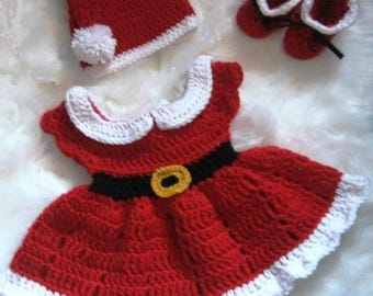 Crochet Baby Girl Christmas Dress Set  Santa Claus Dress Newborn Santa Dress Red Baby Girl Dress Baby Knit Holiday outfit Baby Santa Dress