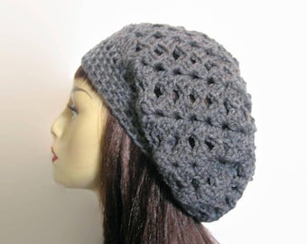Crochet Slouchy Hat Slouch Beanie Gray Hat Charcoal Slouchy Hat Dark Gray Beret gray Crochet Women's hat Gray Knit Beanie Crochet Tam Slouch
